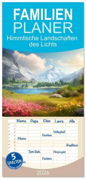 Familienplaner 2026 - Himmlische Landschaften des Lichts mit 5 Spalten (Wandkalender, 21 x 45 cm) CALVENDO