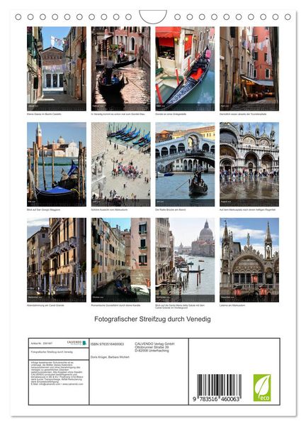 Produktbild: Fotografischer Streifzug durch Venedig (Wandkalender 2026 DIN A4 hoch), CALVENDO Monatskalender