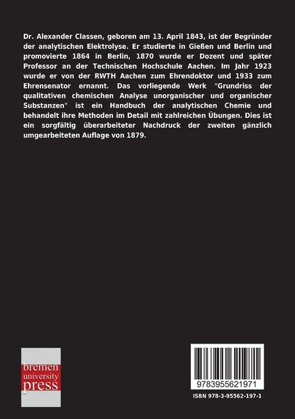 Produktbild: Grundriss der qualitativen chemischen Analyse unorganischer und organischer Substanzen