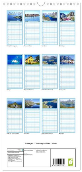 Produktbild: Familienplaner 2026 - Norwegen - Unterwegs auf den Lofoten mit 5 Spalten (Wandkalender, 21 x 45 cm) CALVENDO