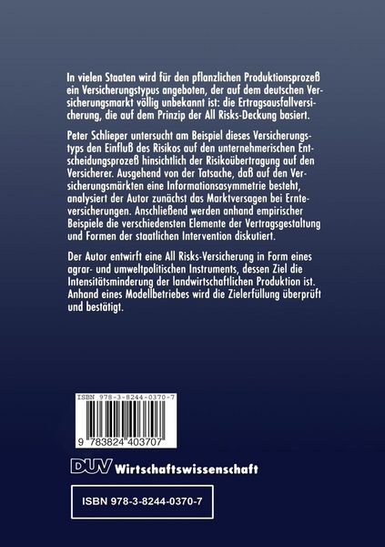 Produktbild: Ertragsausfallversicherung und Intensit&auml;t pflanzlicher Produktion