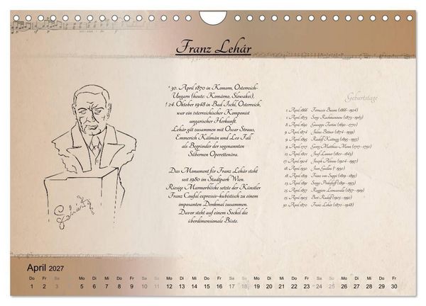 Produktbild: Von Mozart bis Beethoven (Wandkalender 2027 DIN A4 quer), CALVENDO Monatskalender