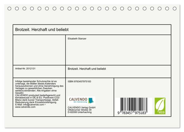 Produktbild: Brotzeit. Herzhaft und beliebt (Tischkalender 2026 DIN A5 quer), CALVENDO Monatskalender