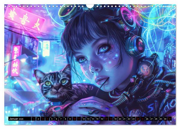 Produktbild: Cyberpunk - Hochtechnisierte Neonwelt (Wandkalender 2026 DIN A3 quer), CALVENDO Monatskalender