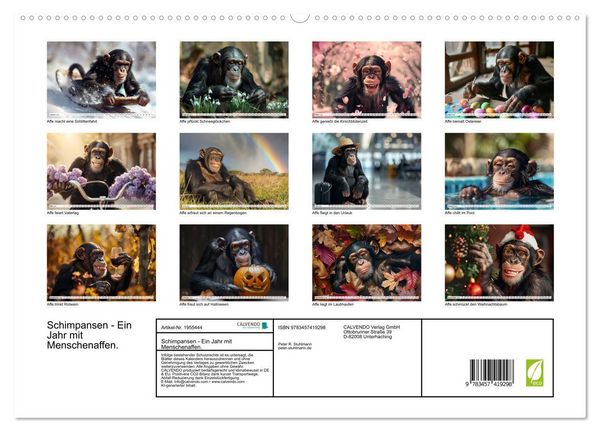 Produktbild: Schimpansen - Ein Jahr mit Menschenaffen. (hochwertiger Premium Wandkalender 2026 DIN A2 quer), Kunstdruck in Hochglanz