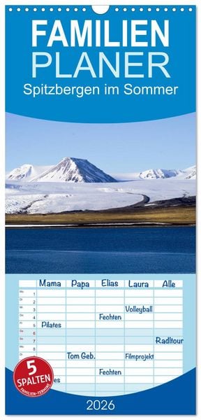 Produktbild: Familienplaner 2026 - Spitzbergen im Sommer mit 5 Spalten (Wandkalender, 21 x 45 cm) CALVENDO
