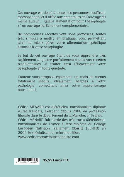 Produktbild: Recettes et menus pour l'oesophagite.