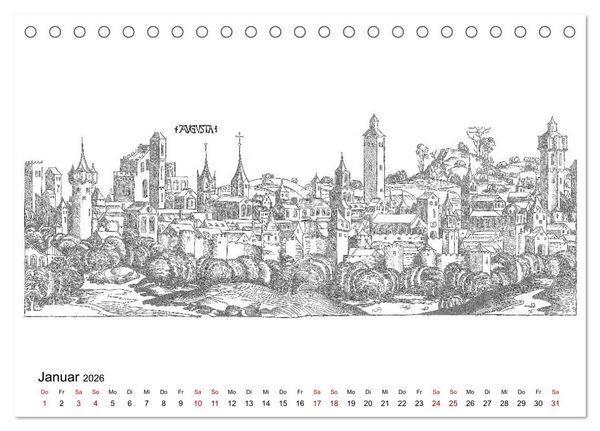 Produktbild: Schedelsche Weltchronik Deutsche St&auml;dte 1493 (Tischkalender 2026 DIN A5 quer), CALVENDO Monatskalender