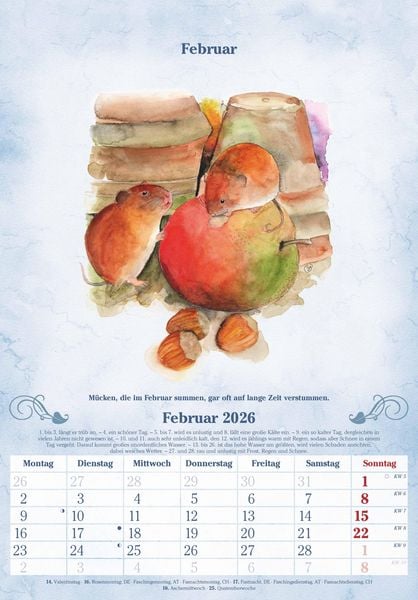 Produktbild: 100-jähriger Kalender 2026 - Bildkalender 23,7x34 cm - mit Wetterprognosen, Bauernregeln und liebevollen Illustrationen - Wandkalender - Alpha Edition