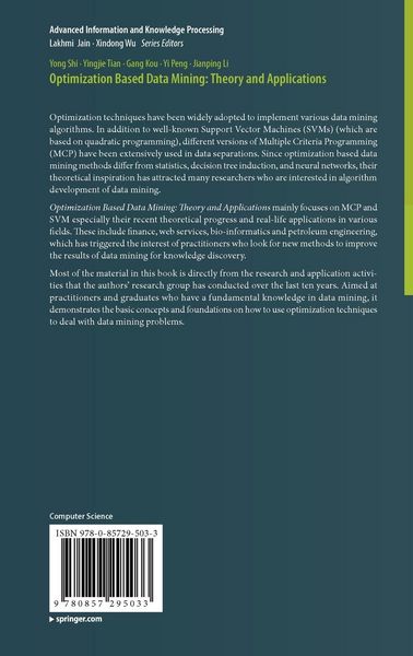 Produktbild: Optimization Based Data Mining: Theory and Applications