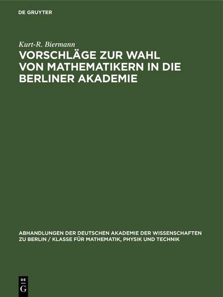 Produktbild: Vorschl&auml;ge zur Wahl von Mathematikern in die Berliner Akademie