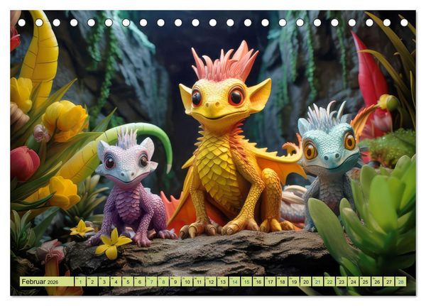 Produktbild: Farbenfrohe Fantasiedrachen (Tischkalender 2026 DIN A5 quer), CALVENDO Monatskalender