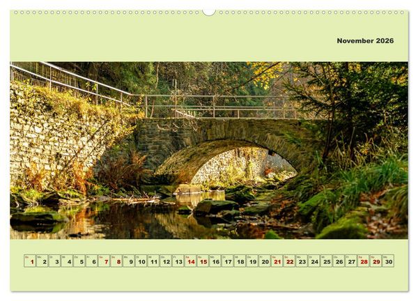 Produktbild: Die schwarze Pockau im Herbstgewand (hochwertiger Premium Wandkalender 2026 DIN A2 quer), Kunstdruck in Hochglanz