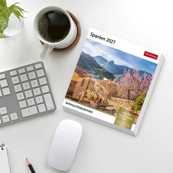 Produktbild: Spanien Sehnsuchtskalender 2027 - Wochenkalender mit 53 Postkarten