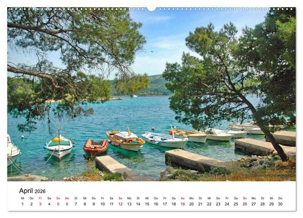Produktbild: Farbenfrohe Boote in kristallklarem Wasser (hochwertiger Premium Wandkalender 2026 DIN A2 quer), Kunstdruck in Hochglanz
