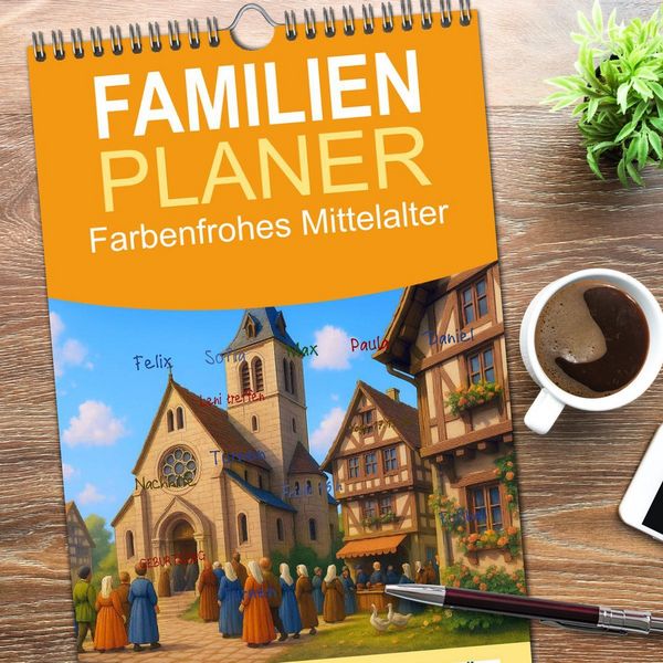 Produktbild: Familienplaner 2026 - Farbenfrohes Mittelalter mit 5 Spalten (Wandkalender, 21 x 45 cm) CALVENDO