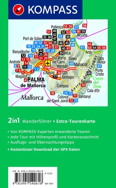 Produktbild: KOMPASS Wanderführer Mallorca, 78 Touren mit Extra-Tourenkarte