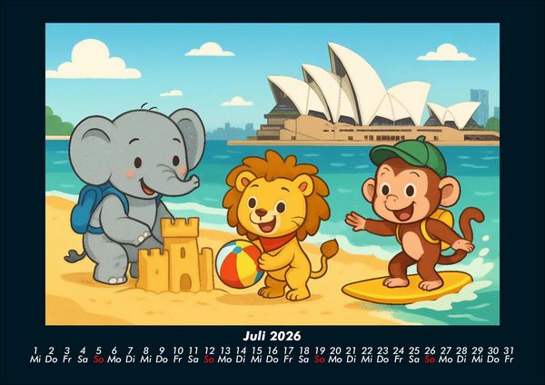 Produktbild: Raffi, Buschi & Milo - Drei Freunde auf Weltreise 2026 Fotokalender DIN A4