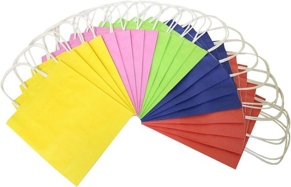 Folia Papiertüten M BASIC, Geschenktüten 110g/m² Kraftpapier 18x8x21cm, 7 Stück farbig sortiert