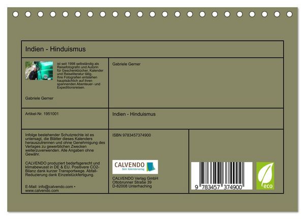Produktbild: Indien - Hinduismus (Tischkalender 2026 DIN A5 quer), CALVENDO Monatskalender