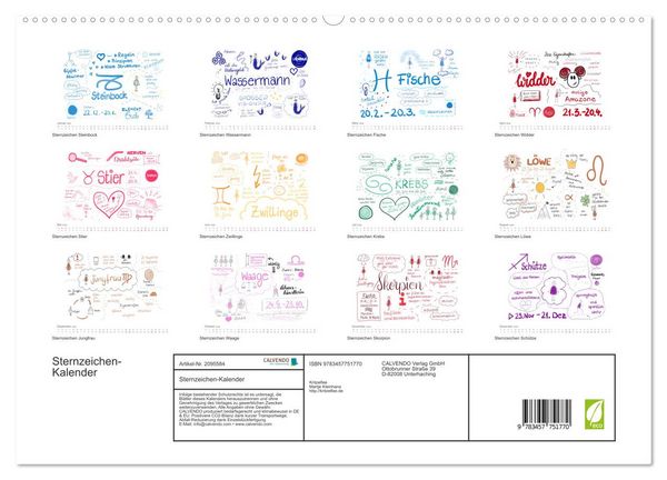 Produktbild: Sternzeichen-Kalender (hochwertiger Premium Wandkalender 2026 DIN A2 quer), Kunstdruck in Hochglanz