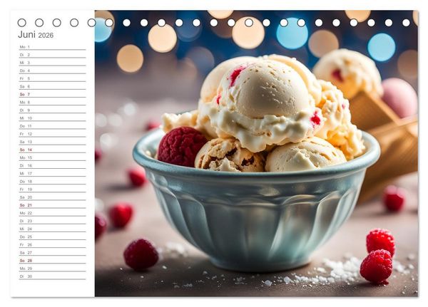 Produktbild: K&ouml;stliche Versuchung - Der zuckers&uuml;&szlig;e Eiscreme Geburtstagskalender mit erfrischenden KI Eisgen&uuml;ssen (Tischkalender 2026 DIN A5 quer), CALVENDO Monatskalender