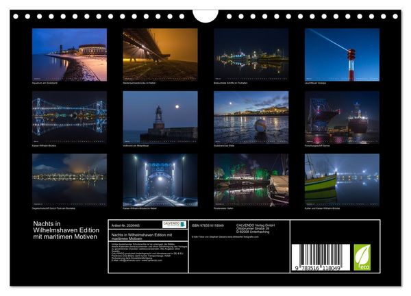Produktbild: Nachts in Wilhelmshaven Edition mit maritimen Motiven (Wandkalender 2026 DIN A4 quer), CALVENDO Monatskalender