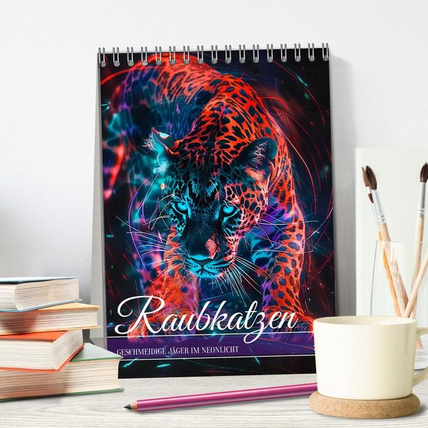 Produktbild: Raubkatzen - Geschmeidige J&auml;ger im Neonlicht (Tischkalender 2026 DIN A5 hoch), CALVENDO Monatskalender