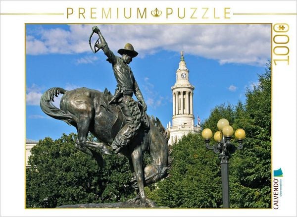 CALVENDO Puzzle Bronco Buster Statue, Denver | 1000 Teile Lege-Größe 64x48cm Foto-Puzzle für glückliche Stunden