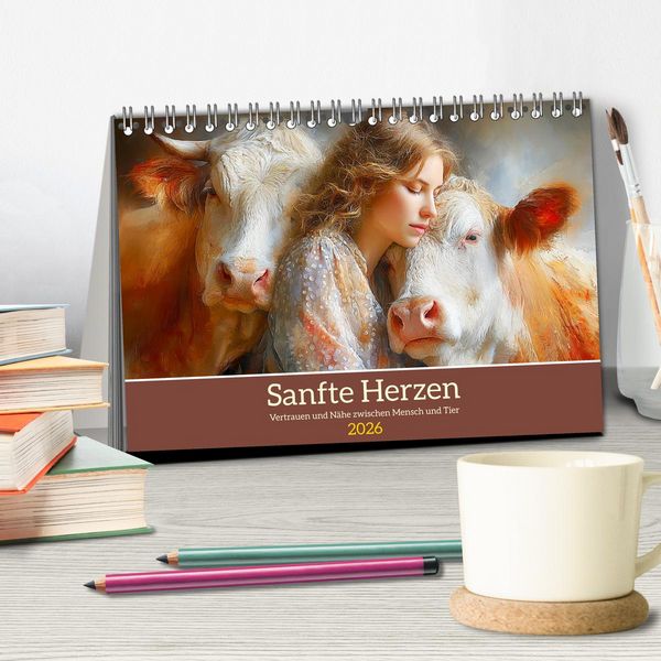 Produktbild: Sanfte Herzen. Vertrauen und N&auml;he zwischen Mensch und Tier (Tischkalender 2026 DIN A5 quer), CALVENDO Monatskalender
