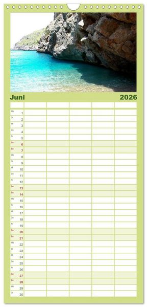 Produktbild: Familienplaner 2026 - MALLORCA zum VERLIEBEN mit 5 Spalten (Wandkalender, 21 x 45 cm) CALVENDO