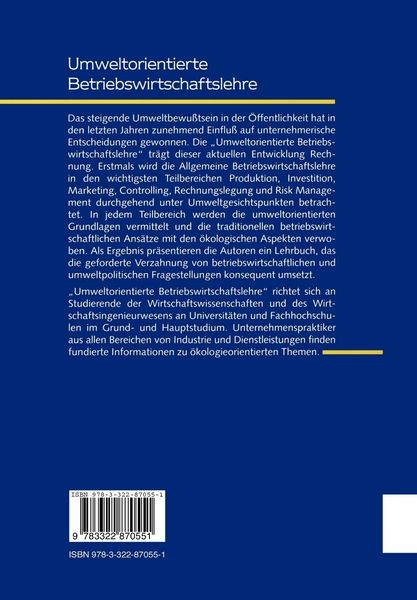 Produktbild: Umweltorientierte Betriebswirtschaftslehre