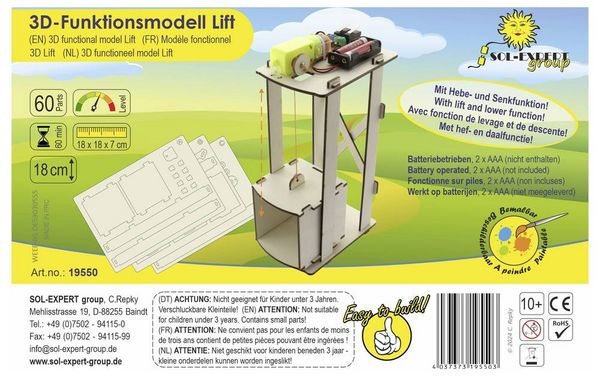 Produktbild: Sol Expert 19550 Motorbetriebener Fahrstuhl Elektronik, Experimente, Basteln, Physik Bausatz ab 14 Jahre