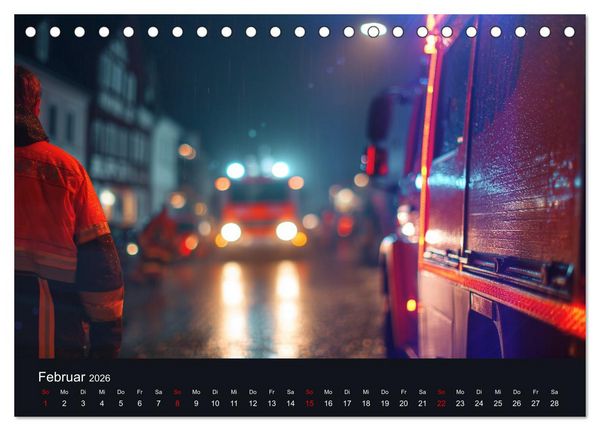 Produktbild: Feuer und Flamme - Feuerwehrkalender (Tischkalender 2026 DIN A5 quer), CALVENDO Monatskalender