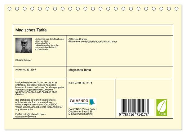 Produktbild: Magisches Tarifa (Tischkalender 2026 DIN A5 quer), CALVENDO Monatskalender