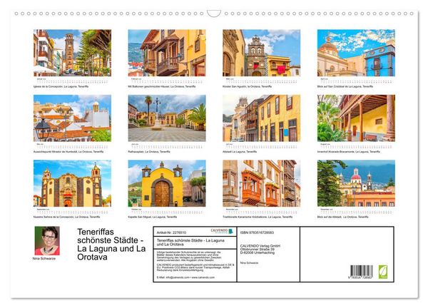 Produktbild: Teneriffas sch&ouml;nste St&auml;dte - La Laguna und La Orotava (Wandkalender 2026 DIN A2 quer), CALVENDO Monatskalender