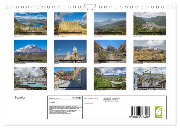 Produktbild: Ecuador (Wandkalender 2026 DIN A4 quer), CALVENDO Monatskalender