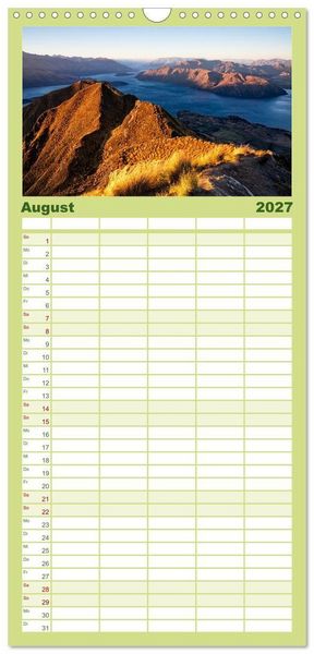 Produktbild: Familienplaner 2027 - Der S&uuml;den Neuseelands: Berge, Seen und traumhafte K&uuml;sten mit 5 Spalten (Wandkalender, 21 x 45 cm) CALVENDO