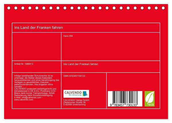 Produktbild: Ins Land der Franken fahren (Tischkalender 2026 DIN A5 quer), CALVENDO Monatskalender