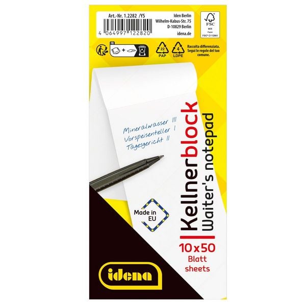 Produktbild: Idena Kellnerblock wei&szlig;es Papier 10x50 Blatt