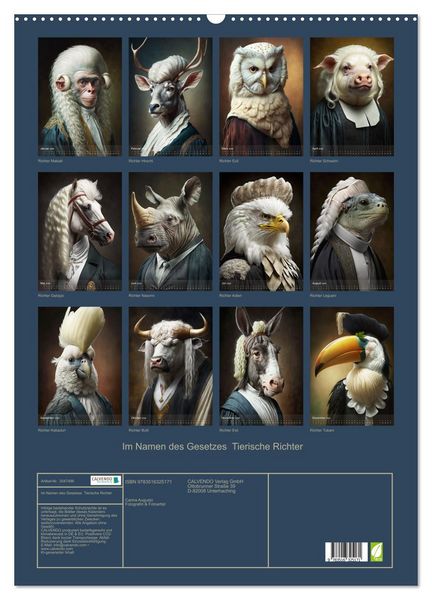Produktbild: Im Namen des Gesetzes Tierische Richter (Wandkalender 2026 DIN A2 hoch), CALVENDO Monatskalender