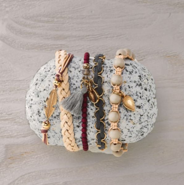 Produktbild: Boho-Schmuckset Love & Peace (Dunkelrot/Grau)