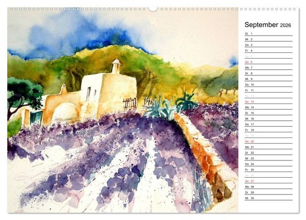 Produktbild: Aquarelle - quer durch Europa (hochwertiger Premium Wandkalender 2026 DIN A2 quer), Kunstdruck in Hochglanz