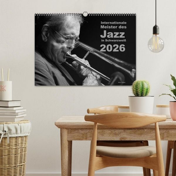 Produktbild: Internationale Meister des Jazz in Schwarzwei&szlig; (Wandkalender 2026 DIN A3 quer), CALVENDO Monatskalender
