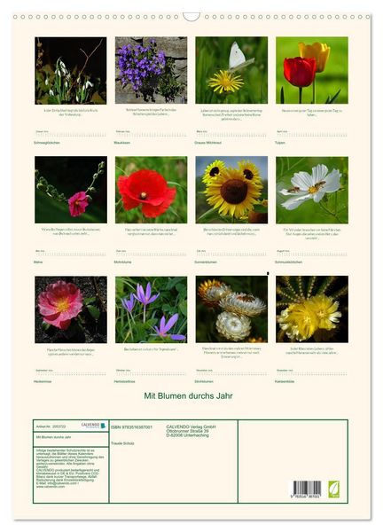 Produktbild: Mit Blumen durchs Jahr (Wandkalender 2026 DIN A2 hoch), CALVENDO Monatskalender