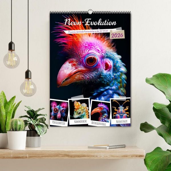 Produktbild: Neon-Evolution - Fluoreszierende Fantasietiere der KI-Welt (Wandkalender 2026 DIN A2 hoch), CALVENDO Monatskalender