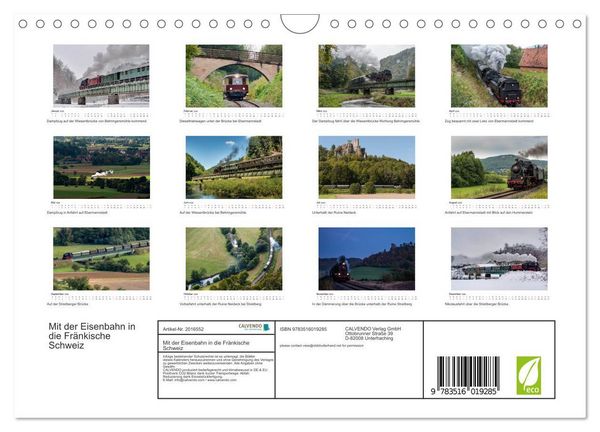 Produktbild: Mit der Eisenbahn in die Fr&auml;nkische Schweiz (Wandkalender 2026 DIN A4 quer), CALVENDO Monatskalender