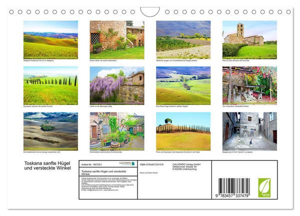 Produktbild: Toskana sanfte H&uuml;gel und versteckte Winkel (Wandkalender 2026 DIN A4 quer), CALVENDO Monatskalender