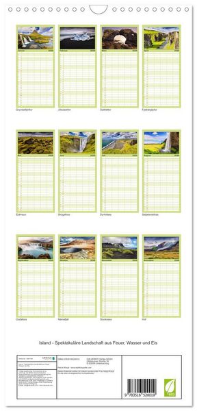 Produktbild: Familienplaner 2026 - Island - Spektakul&auml;re Landschaft aus Feuer, Wasser und Eis mit 5 Spalten (Wandkalender, 21 x 45 cm) CALVENDO