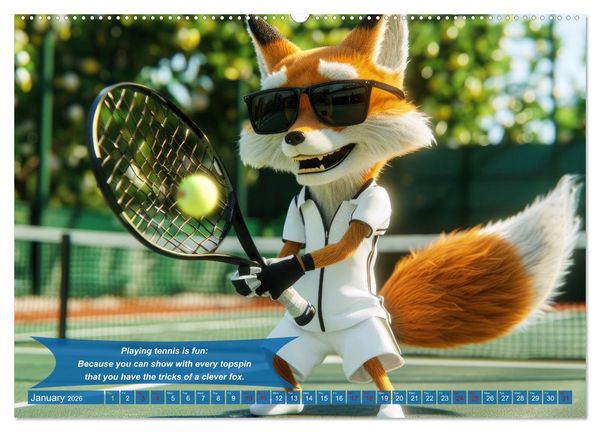 Produktbild: Funny animals as tennis players (High Quality Premium Wall Calendar 2026 DIN A2 landscape),CALVENDO 12 Month Wall Calendar